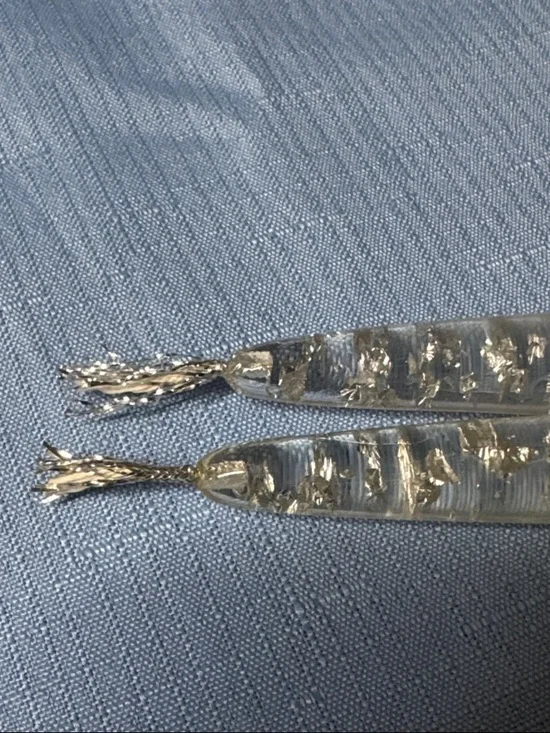 Lucite taper candles clear filled with silver flecks 10” tall - Picture 5 of 6